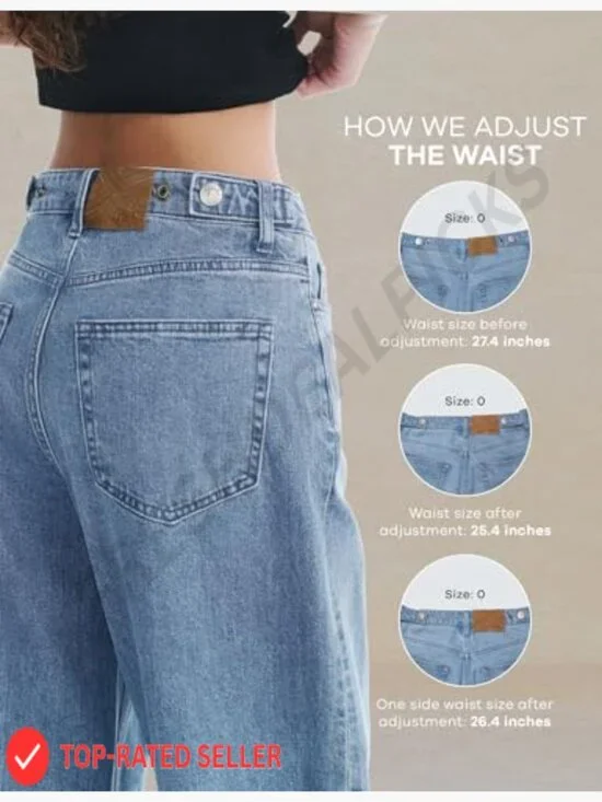 Wide Leg Jeans Adjustable Waist High Rise Y2K Trendy Casual Denim Pants - Picture 4 of 7